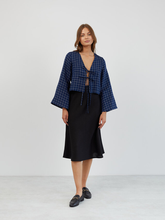 Image 3 of A-Line Linen Midi Skirt in Black BARLEY from ALBERALKIRK | Handmade Linen Clothing for Women