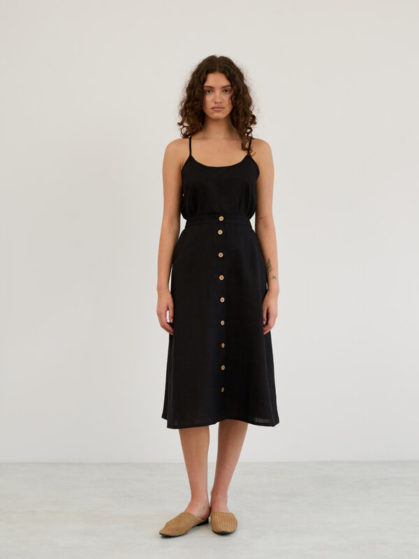 Image 1 of Linen Button Front Midi Skirt in Black LAMINTA from ALBERALKIRK | Handmade Linen Clothing for Women