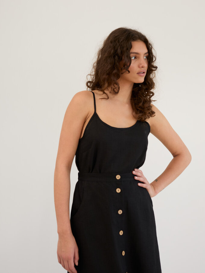Image 3 of Linen Button Front Midi Skirt in Black LAMINTA from ALBERALKIRK | Handmade Linen Clothing for Women