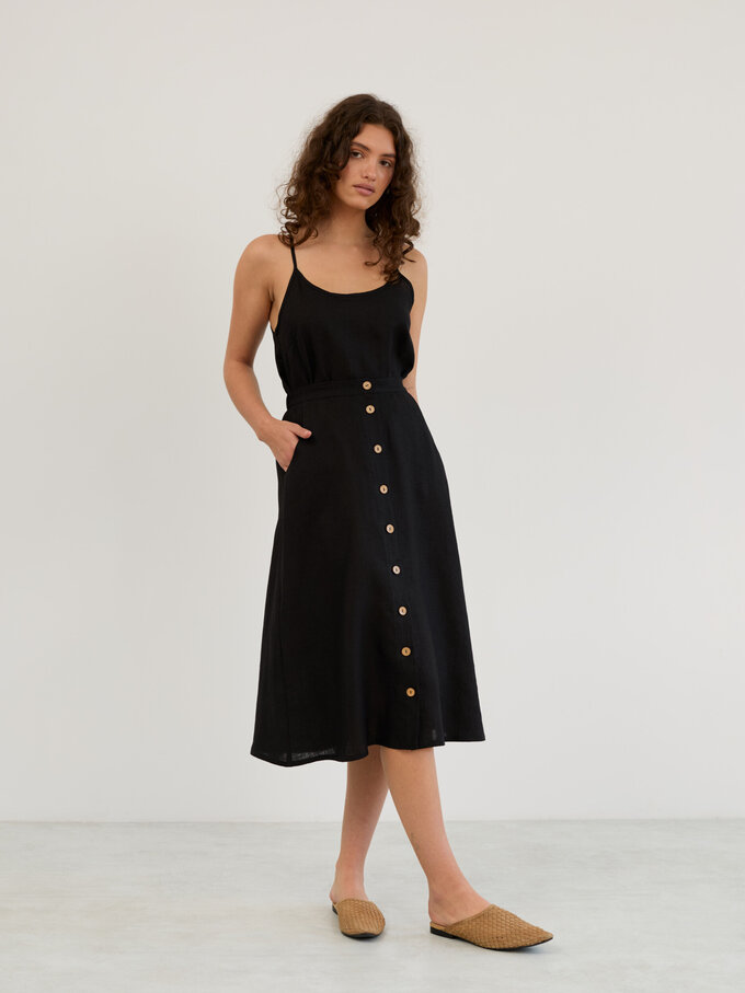 Image 4 of Linen Button Front Midi Skirt in Black LAMINTA from ALBERALKIRK | Handmade Linen Clothing for Women