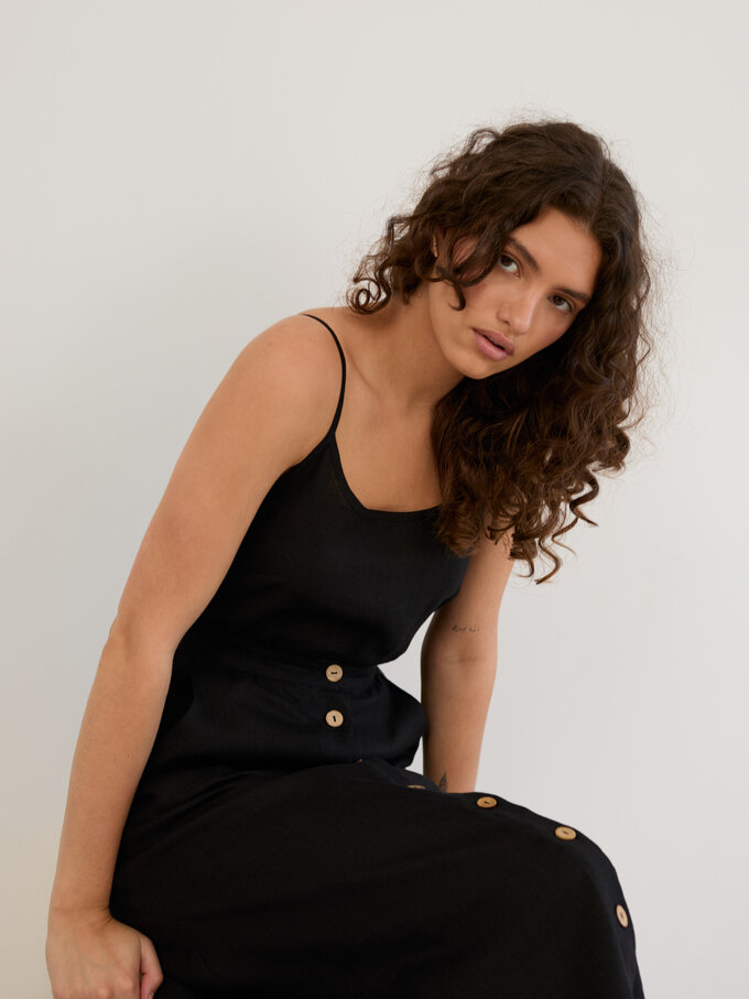 Image 5 of Linen Button Front Midi Skirt in Black LAMINTA from ALBERALKIRK | Handmade Linen Clothing for Women