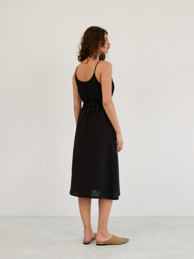 Image 6 of Linen Button Front Midi Skirt in Black LAMINTA from ALBERALKIRK | Handmade Linen Clothing for Women