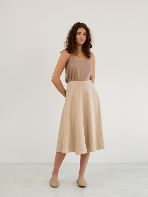 Image 1 of Linen Wrap Midi Skirt in Beige KENZIE from ALBERALKIRK | Handmade Linen Clothing for Women