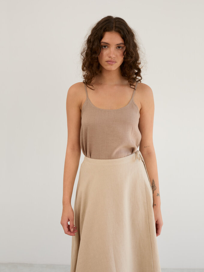 Image 2 of Linen Wrap Midi Skirt in Beige KENZIE from ALBERALKIRK | Handmade Linen Clothing for Women