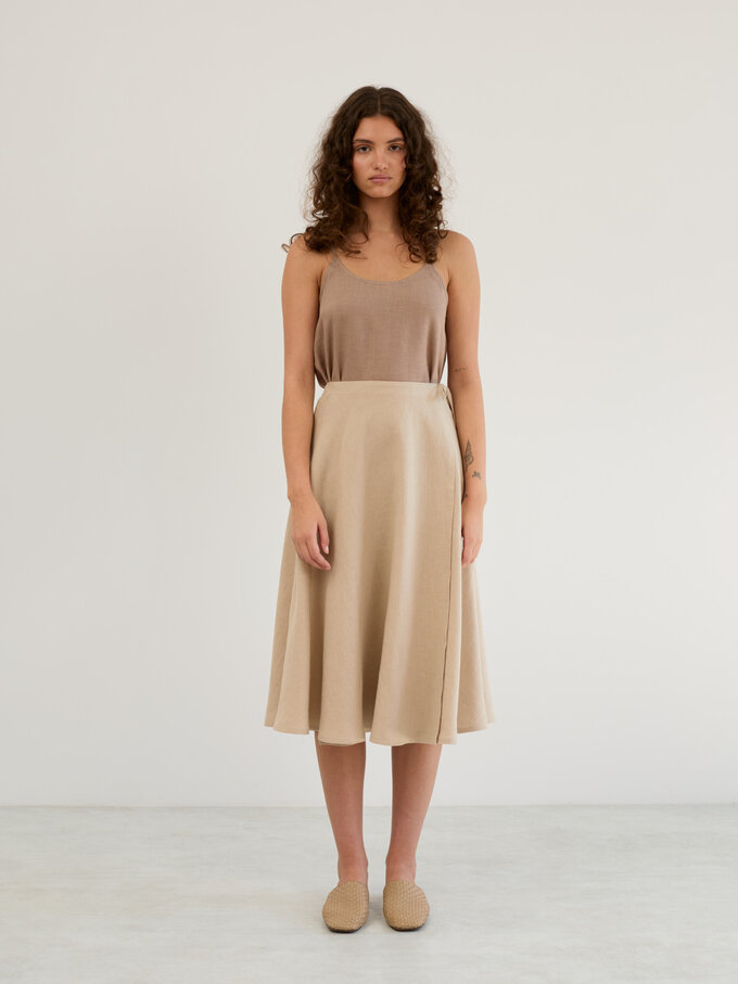 Image 3 of Linen Wrap Midi Skirt in Beige KENZIE from ALBERALKIRK | Handmade Linen Clothing for Women