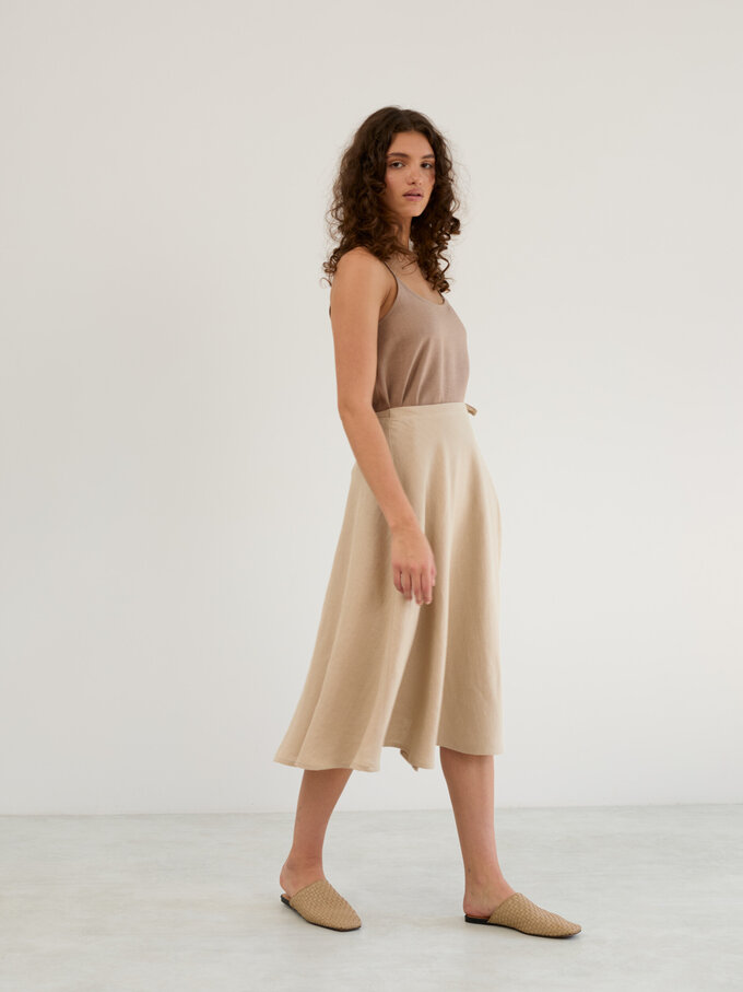 Image 4 of Linen Wrap Midi Skirt in Beige KENZIE from ALBERALKIRK | Handmade Linen Clothing for Women