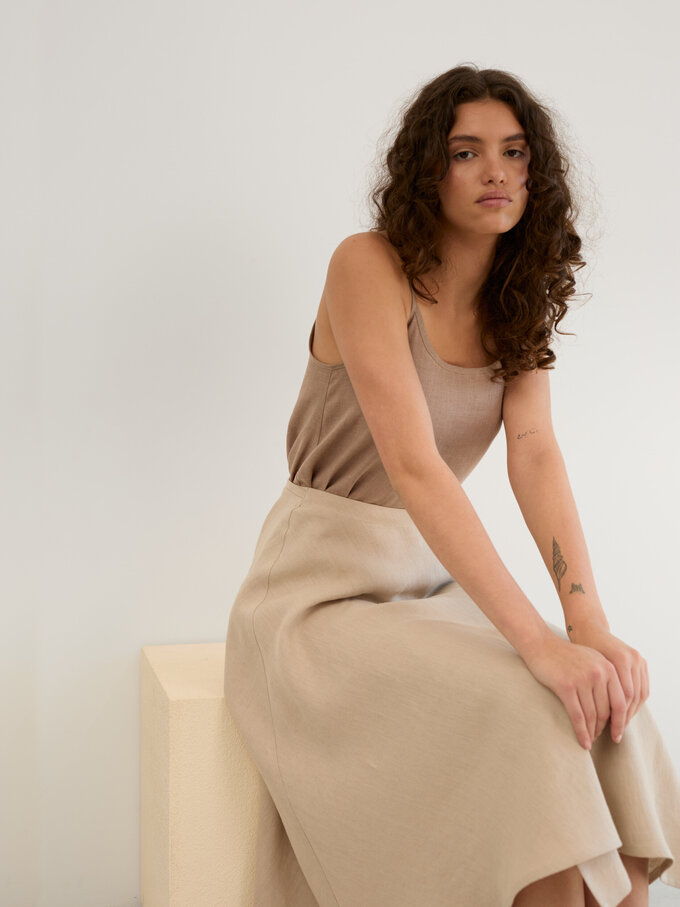 Image 5 of Linen Wrap Midi Skirt in Beige KENZIE from ALBERALKIRK | Handmade Linen Clothing for Women