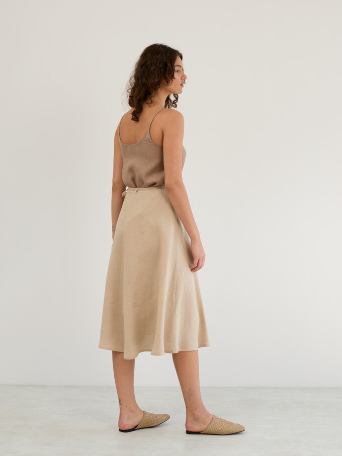 Image 6 of Linen Wrap Midi Skirt in Beige KENZIE from ALBERALKIRK | Handmade Linen Clothing for Women