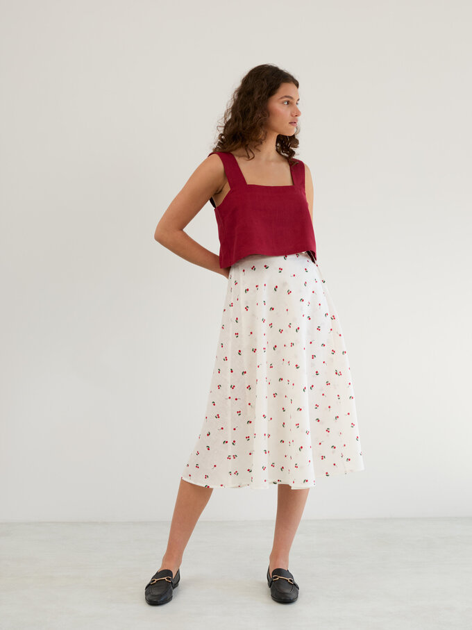 Image 3 of Linen Wrap Midi Skirt in Cherry Print KENZIE from ALBERALKIRK | Handmade Linen Clothing for Women