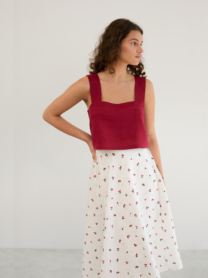 Image 4 of Linen Wrap Midi Skirt in Cherry Print KENZIE from ALBERALKIRK | Handmade Linen Clothing for Women
