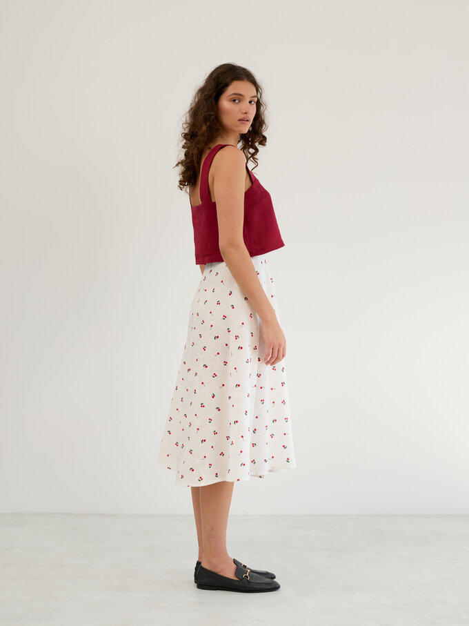 Image 5 of Linen Wrap Midi Skirt in Cherry Print KENZIE from ALBERALKIRK | Handmade Linen Clothing for Women