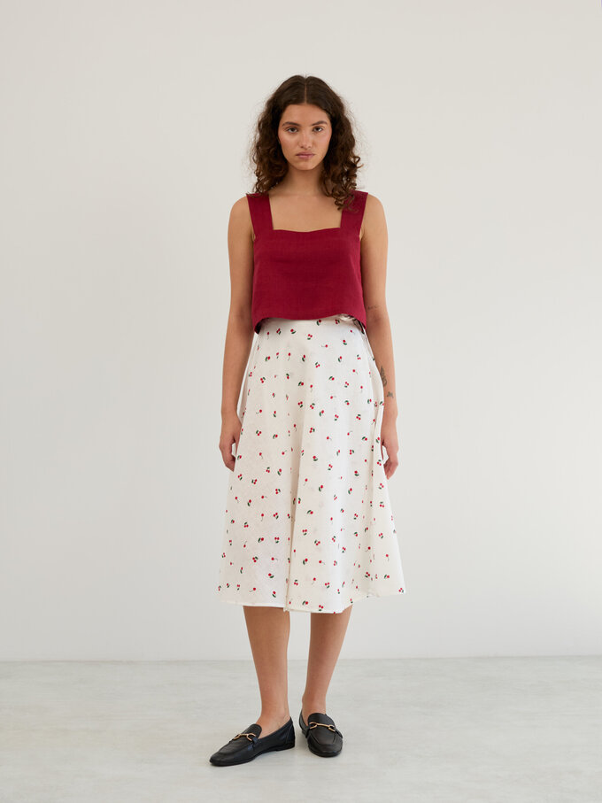 Image 6 of Linen Wrap Midi Skirt in Cherry Print KENZIE from ALBERALKIRK | Handmade Linen Clothing for Women