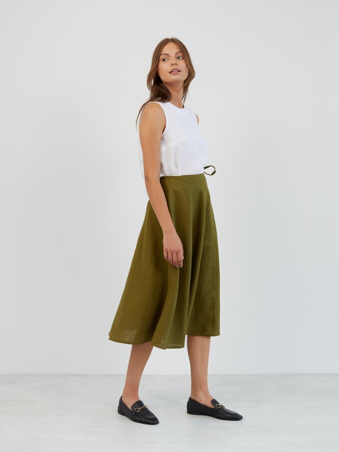 Image 5 of Linen Wrap Midi Skirt in Moss Green KENZIE from ALBERALKIRK | Handmade Linen Clothing for Women