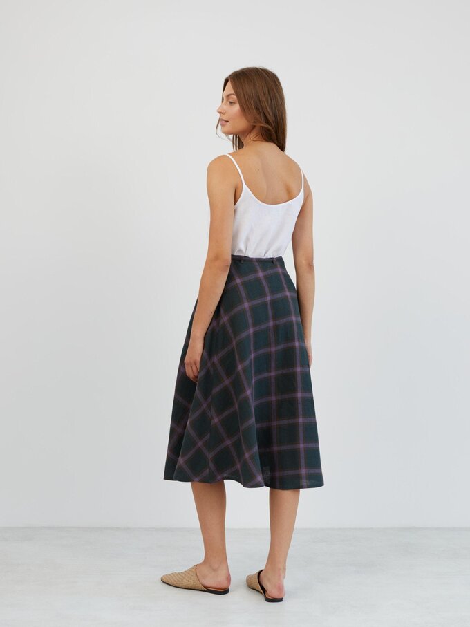 Image 6 of Linen Wrap Midi Skirt in Plaid Purple KENZIE from ALBERALKIRK | Handmade Linen Clothing for Women