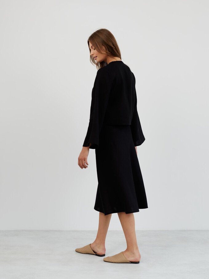 Image 6 of Long Sleeve Tie Front Linen Top in Black BLAIRE from ALBERALKIRK | Handmade Linen Clothing for Women