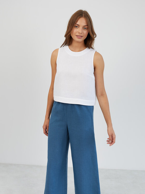 Image 1 of Sleeveless Cropped Linen Top in White JOY from ALBERALKIRK | Handmade Linen Clothing for Women