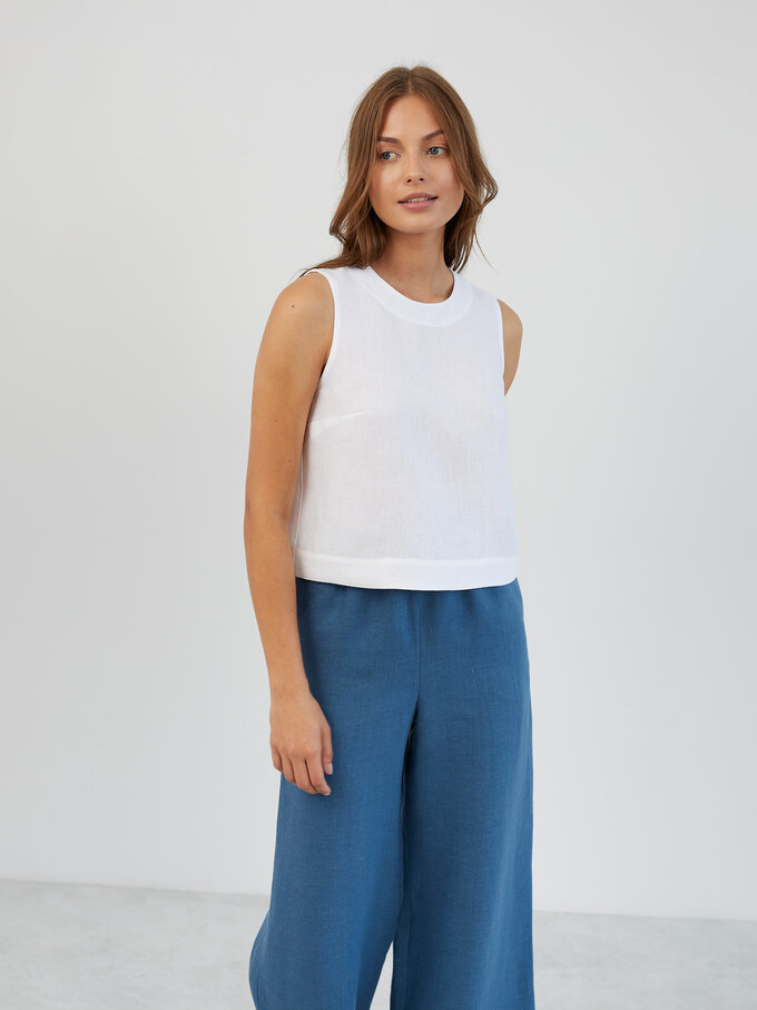 Image 3 of Sleeveless Cropped Linen Top in White JOY from ALBERALKIRK | Handmade Linen Clothing for Women