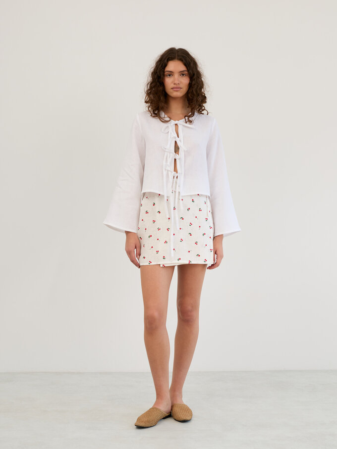 Image 2 of Linen Tie Front Cropped Top in White BLAIRE from ALBERALKIRK | Handmade Linen Clothing for Women