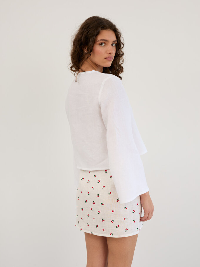 Image 5 of Linen Tie Front Cropped Top in White BLAIRE from ALBERALKIRK | Handmade Linen Clothing for Women