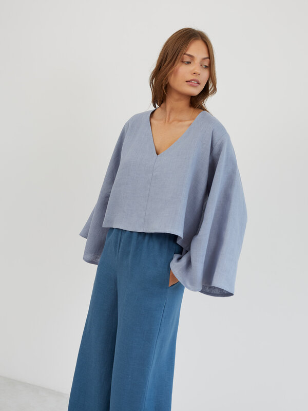 Image 1 of Oversized Linen Kimono Top in Vista Blue BONNIE from ALBERALKIRK | Handmade Linen Clothing for Women