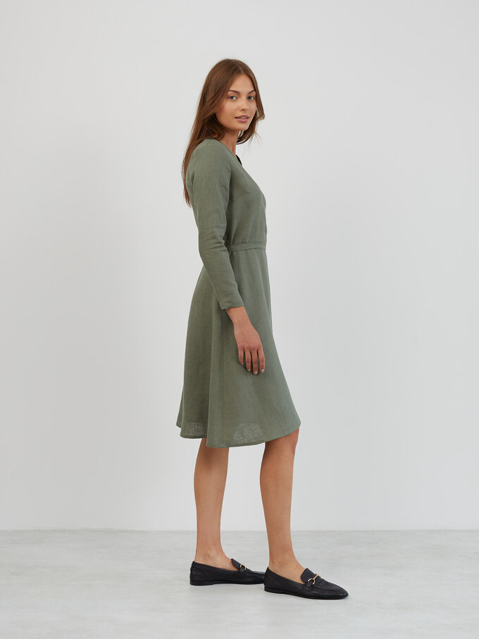 Image 3 of Long Sleeve Linen Wrap Dress in Sage Green CLAUDIA from ALBERALKIRK | Handmade Linen Clothing for Women