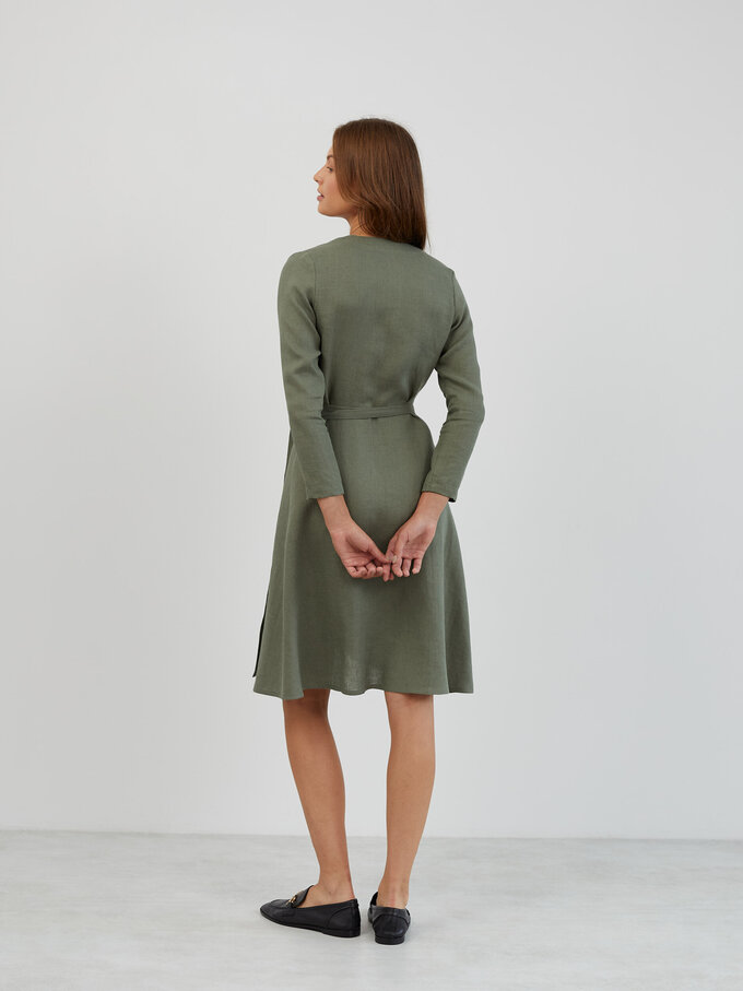 Image 6 of Long Sleeve Linen Wrap Dress in Sage Green CLAUDIA from ALBERALKIRK | Handmade Linen Clothing for Women
