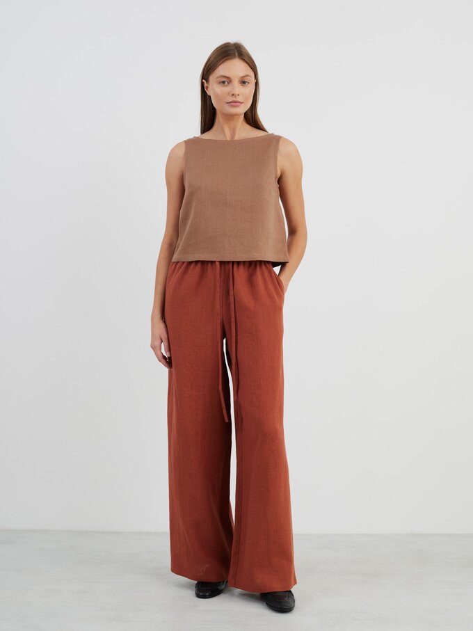 Image 1 of LUCAS Wide Leg Linen Pants in Rust from ALBERALKIRK