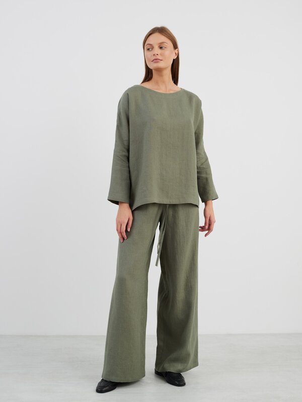 Image 1 of LUCAS Wide Leg Linen Pants in Sage Green from ALBERALKIRK