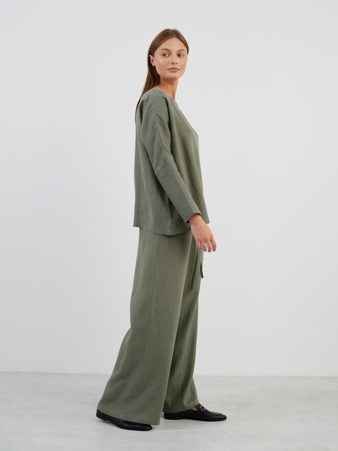 Image 3 of LUCAS Wide Leg Linen Pants in Sage Green from ALBERALKIRK