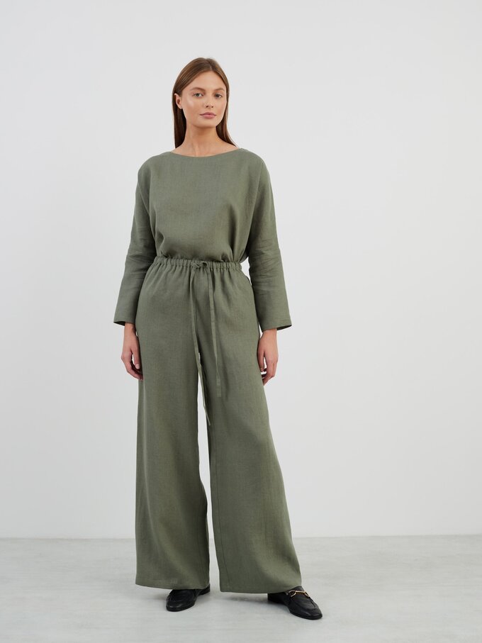 Image 4 of LUCAS Wide Leg Linen Pants in Sage Green from ALBERALKIRK