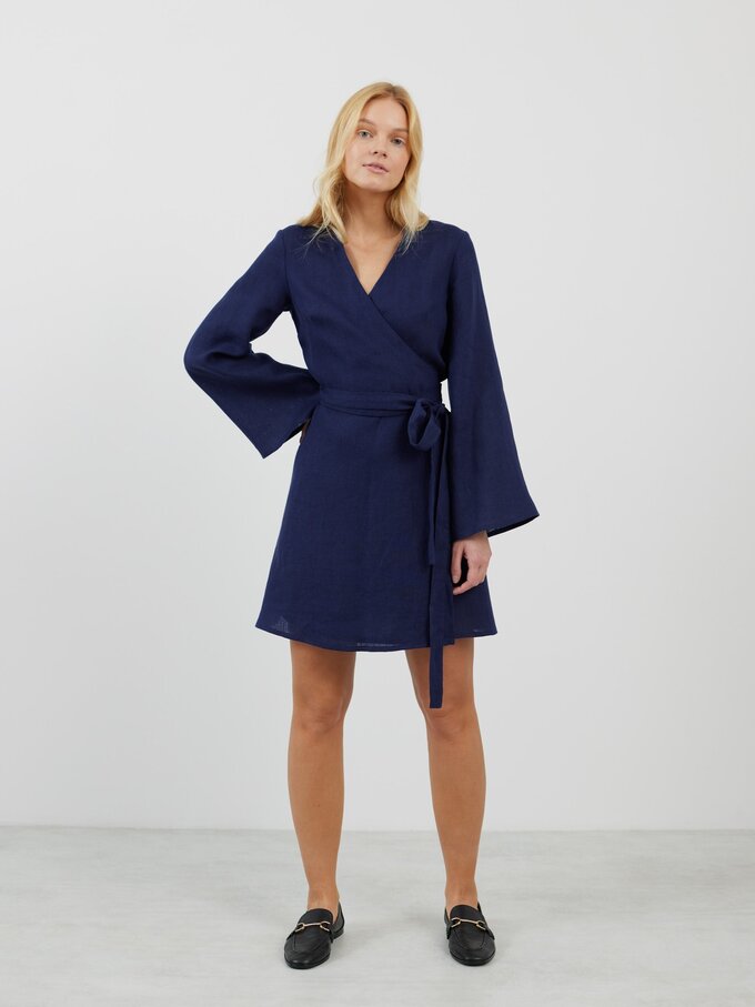 Bild 4 von LYDIA Langarm Wickelkleid aus Leinen in Marineblau von ALBERALKIRK