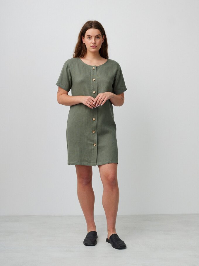 Image 2 of LYRA Button Down Short Linen Dress in Sage Green from ALBERALKIRK