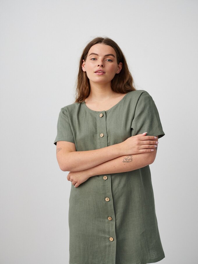 Image 3 of LYRA Button Down Short Linen Dress in Sage Green from ALBERALKIRK
