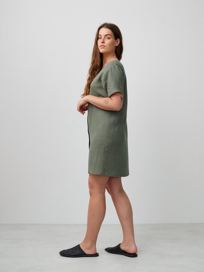 Image 4 of LYRA Button Down Short Linen Dress in Sage Green from ALBERALKIRK