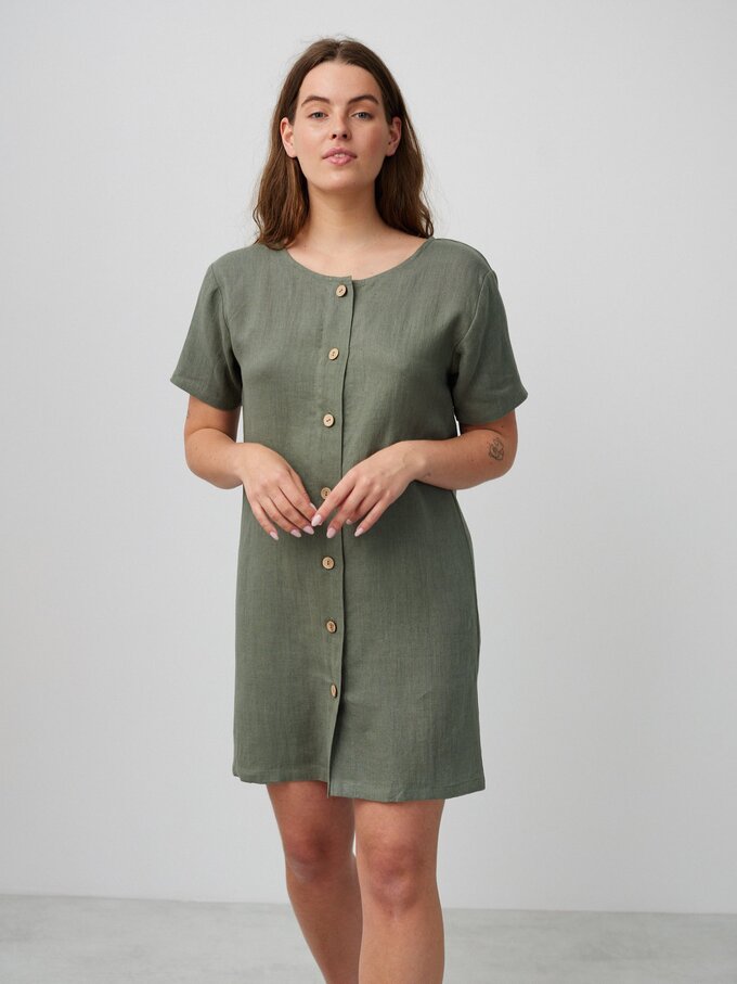 Image 5 of LYRA Button Down Short Linen Dress in Sage Green from ALBERALKIRK