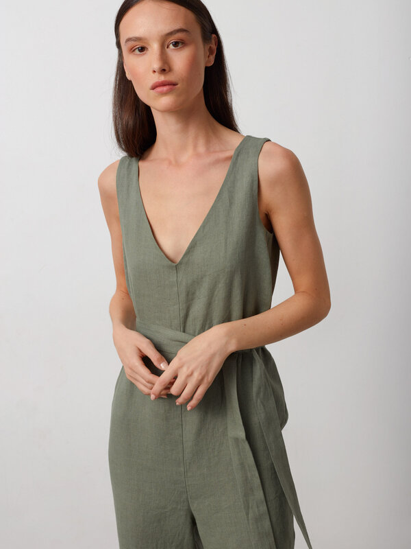 Image 1 of MADELINE Sleeveless Linen Jumpsuit in Sage Green from ALBERALKIRK