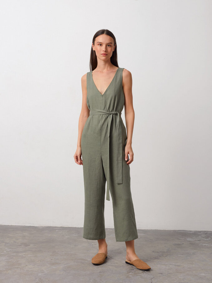 Image 2 of MADELINE Sleeveless Linen Jumpsuit in Sage Green from ALBERALKIRK