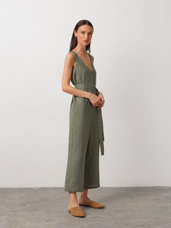 Image 3 of MADELINE Sleeveless Linen Jumpsuit in Sage Green from ALBERALKIRK