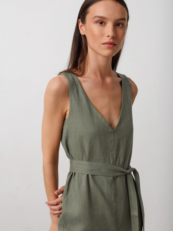 Image 4 of MADELINE Sleeveless Linen Jumpsuit in Sage Green from ALBERALKIRK