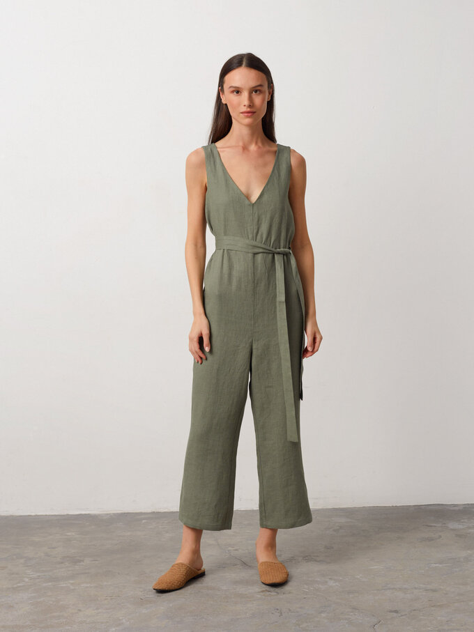 Image 5 of MADELINE Sleeveless Linen Jumpsuit in Sage Green from ALBERALKIRK