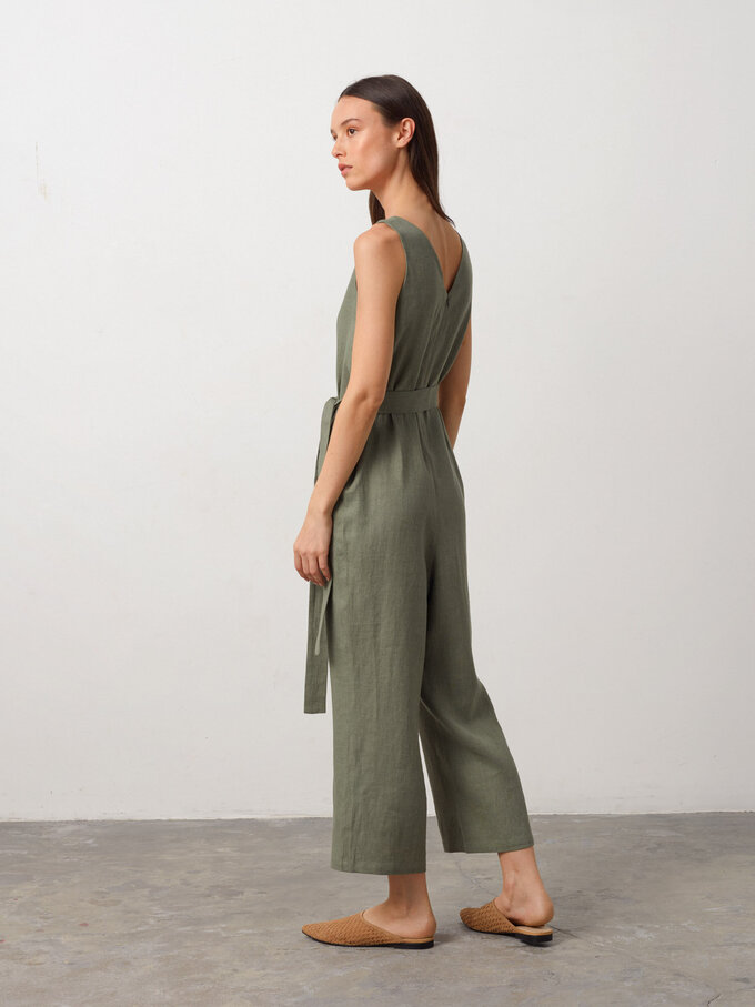 Image 6 of MADELINE Sleeveless Linen Jumpsuit in Sage Green from ALBERALKIRK