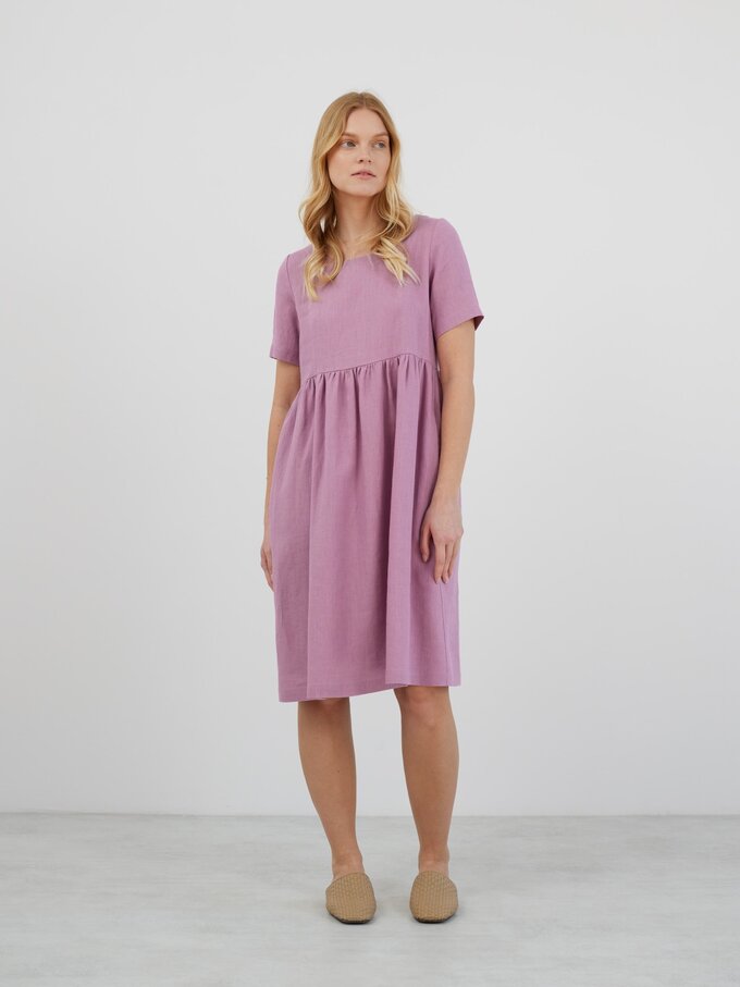 Image 2 of MATILDA Linen Smock Dress in Radiant Orchid from ALBERALKIRK