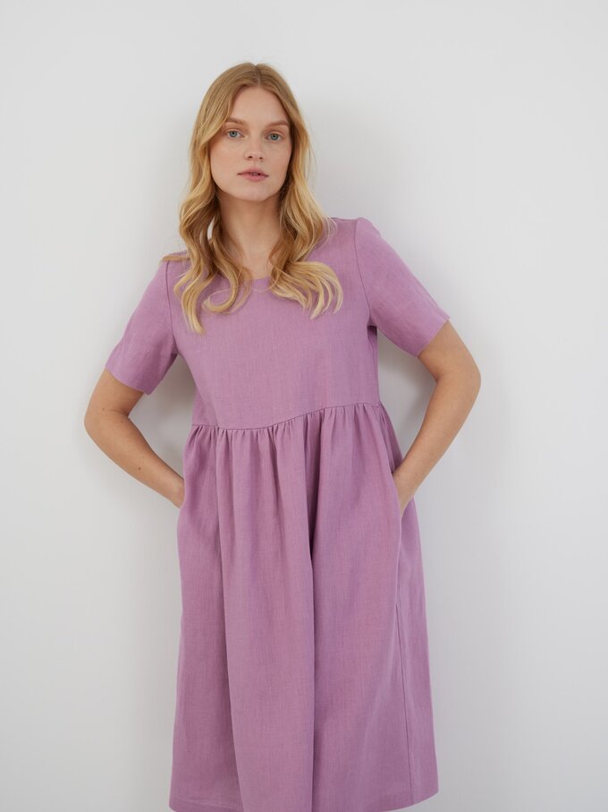 Image 3 of MATILDA Linen Smock Dress in Radiant Orchid from ALBERALKIRK