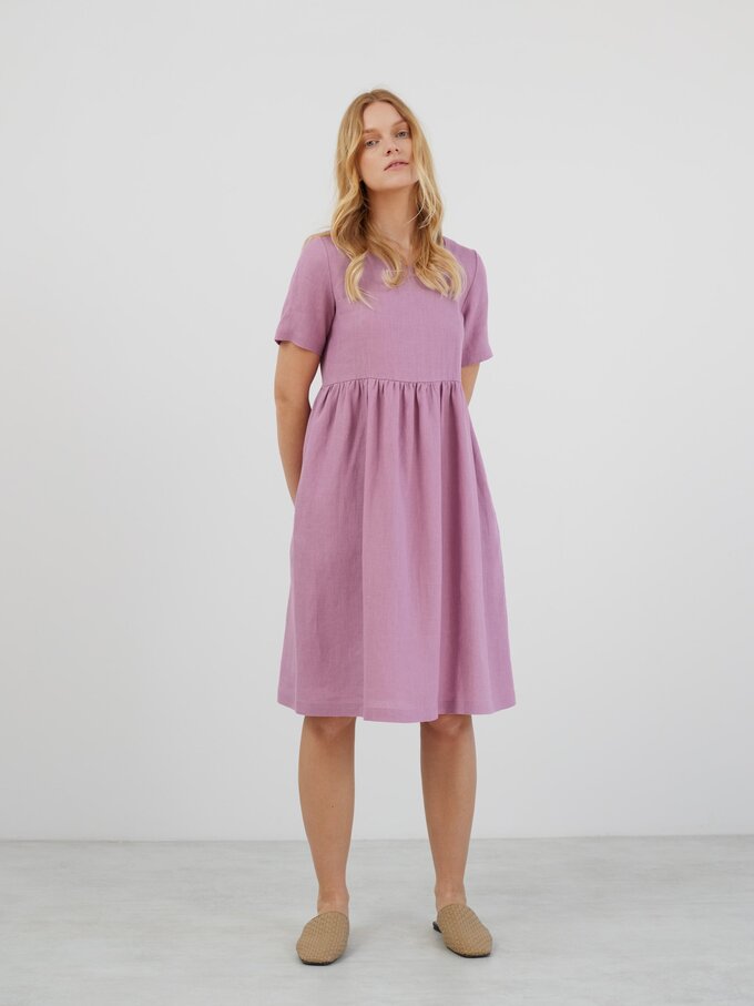 Image 4 of MATILDA Linen Smock Dress in Radiant Orchid from ALBERALKIRK