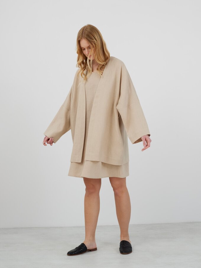 Image 2 of MAVIS Open Front Linen Jacket in Beige from ALBERALKIRK