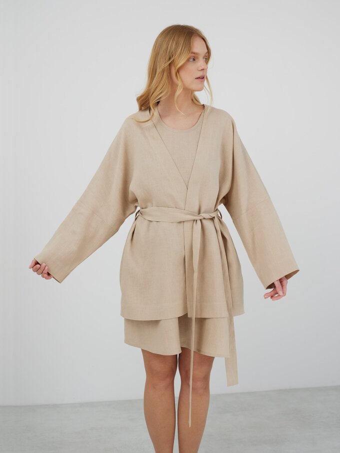 Image 3 of MAVIS Open Front Linen Jacket in Beige from ALBERALKIRK