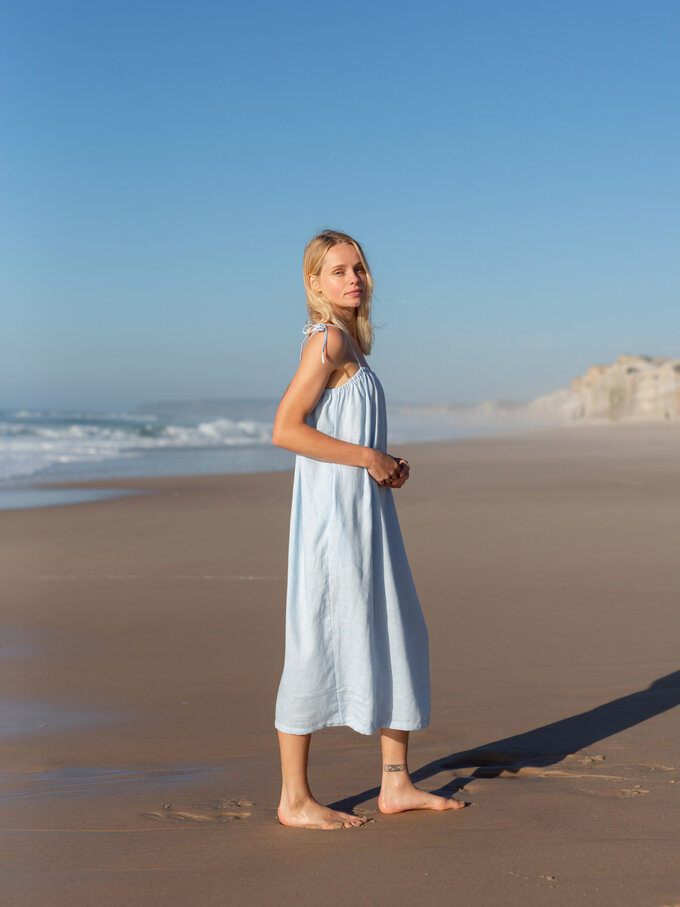 Image 3 of MINT Linen Strap Dress in Baby Blue from ALBERALKIRK