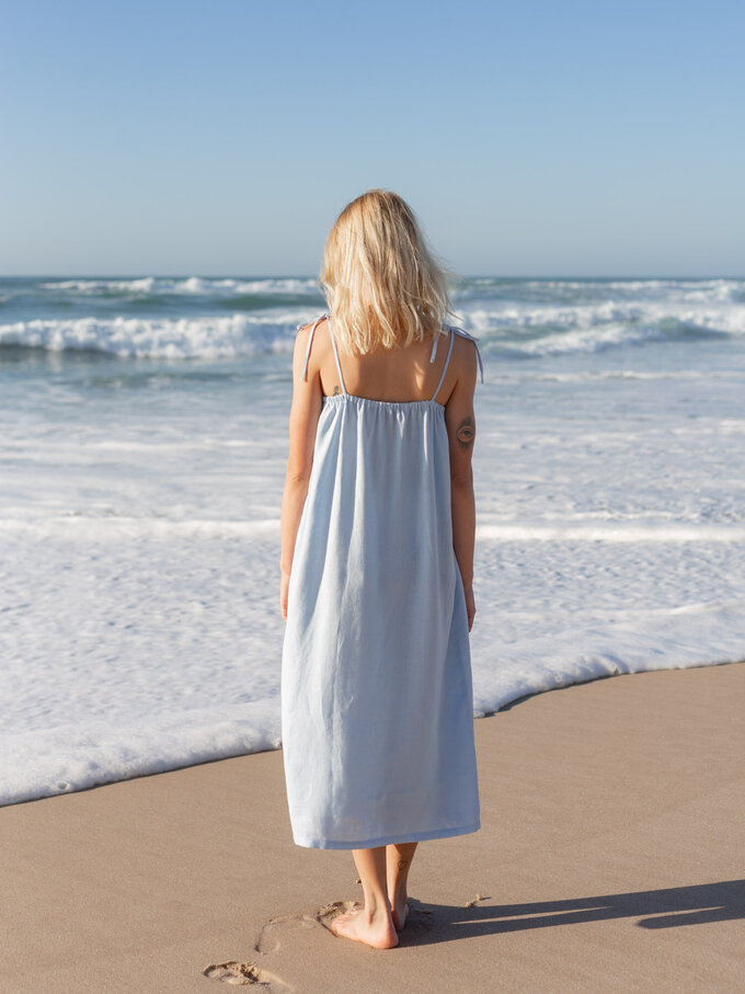 Image 4 of MINT Linen Strap Dress in Baby Blue from ALBERALKIRK