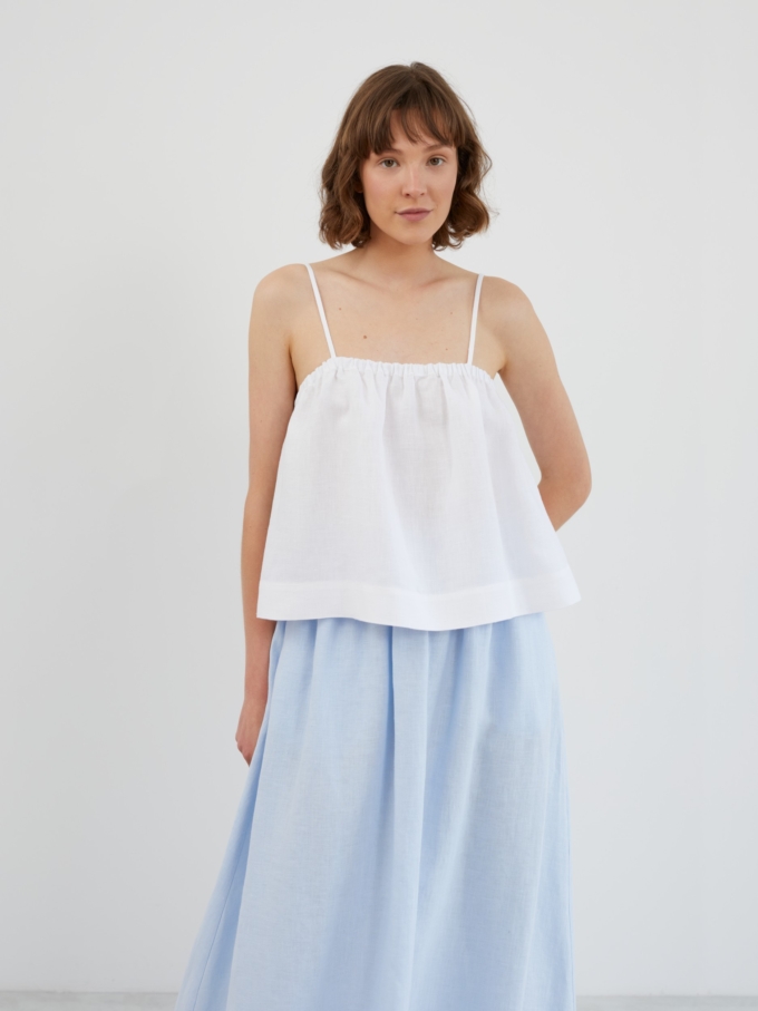 Image 4 of NICOLE Cropped Linen Cami Top in White from ALBERALKIRK