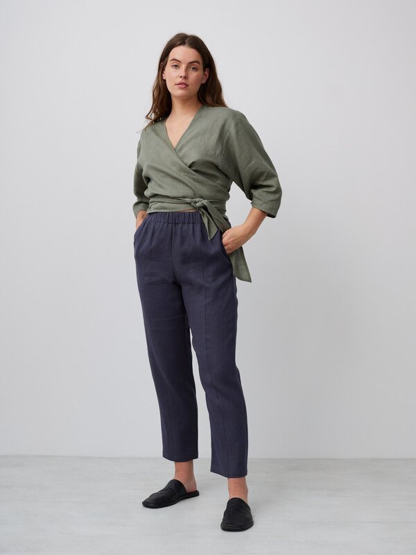 Image 1 of OLIVER High Waisted Linen Pants in Dark Grey from ALBERALKIRK